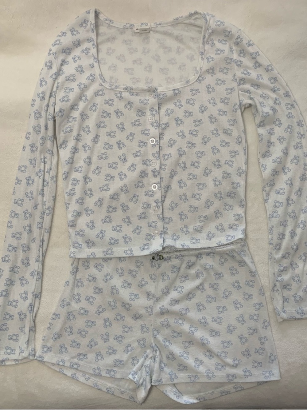 Aeropostale Long-Sleeve Pajama Set with Blue Teddy Bears - Picture 4 of 4